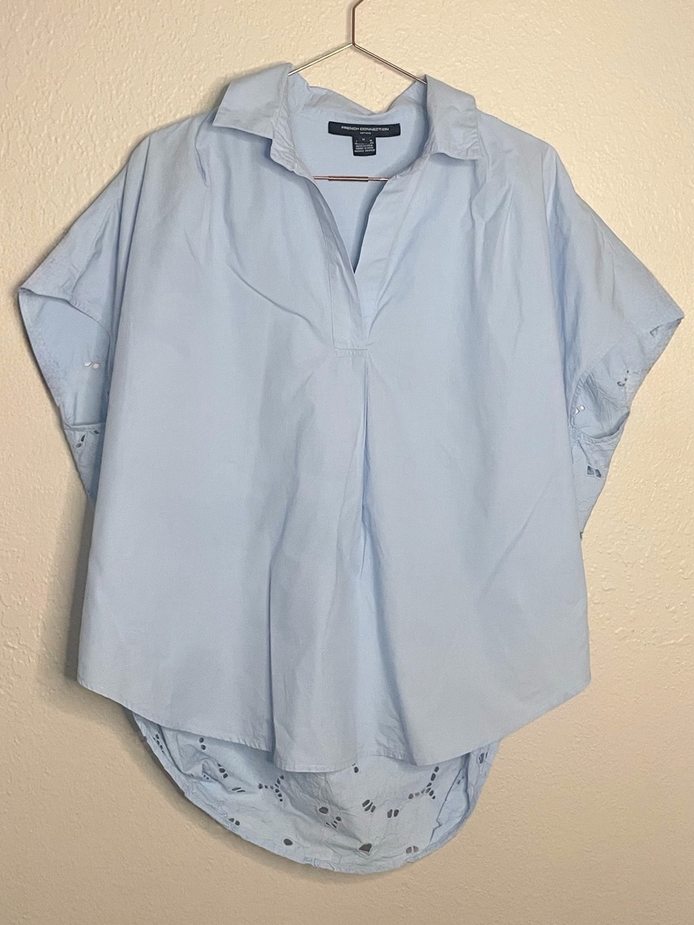 French Connection Blue Eyelet High Low Blouse M
